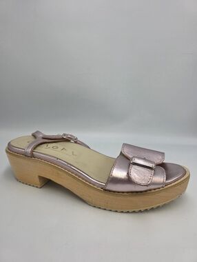 Ouigal Metallic Rose Gold Wooden Platform Wedge Sandals Buckle Straps EU 38